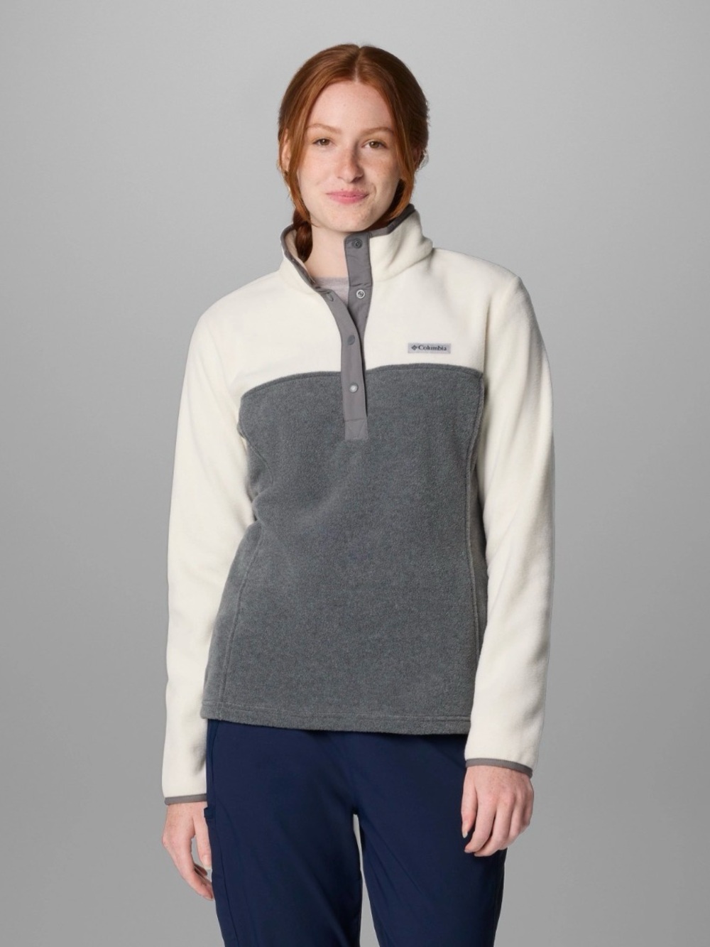 Columbia Women's Gray and Cream Snap-Front Fleece Pullover